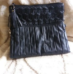 Black leather cross-body purse